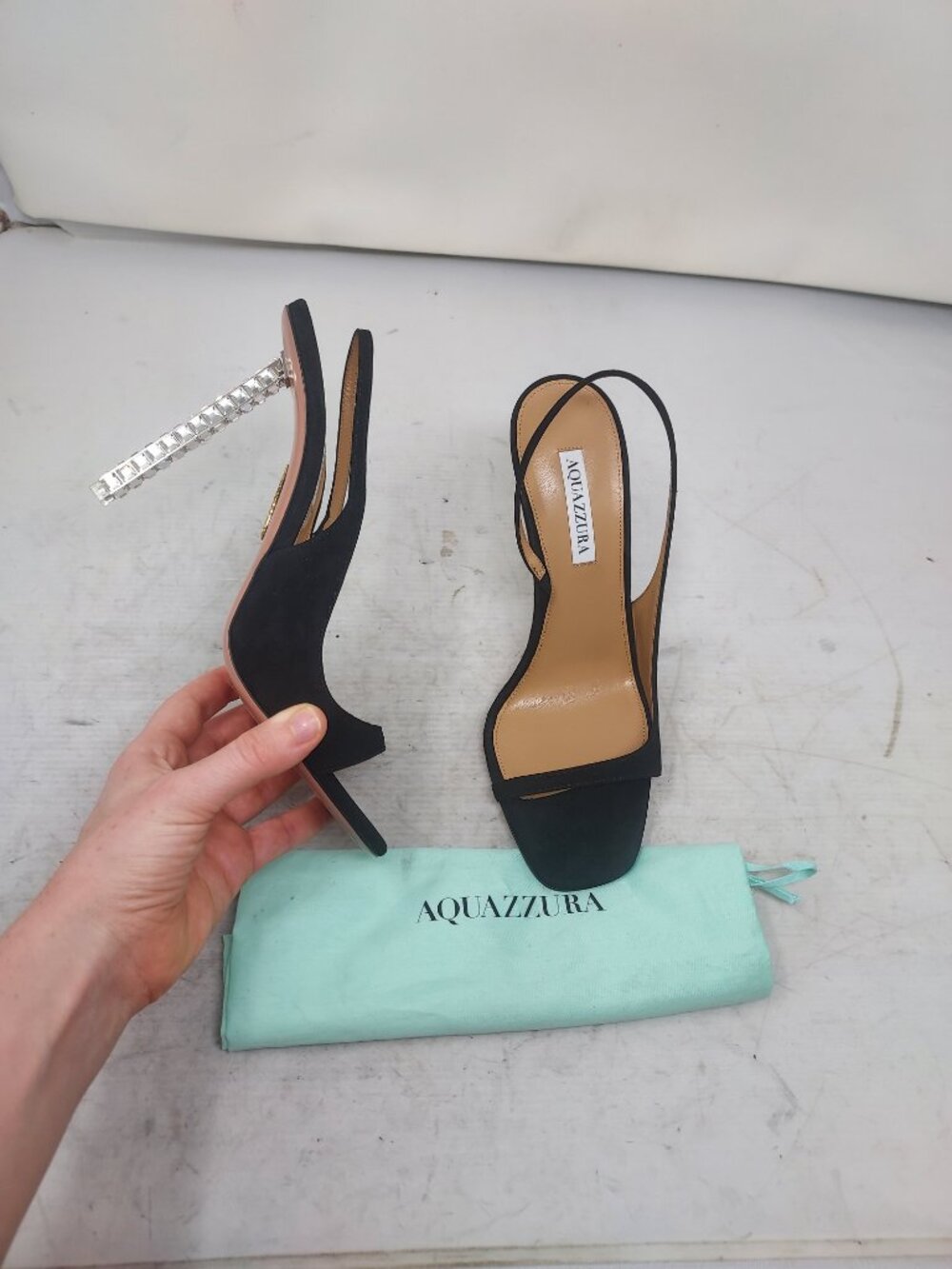 Aquazzura Rock Chic Sling Black Crystal Heel Sandal